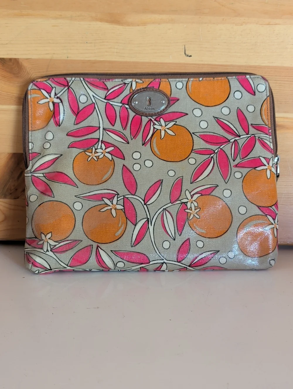 Fossil Orange & Pink Botanical Zip Pouch.